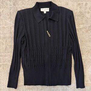 St. John Navy Textured Knit Zip Up Cardigan Size 6